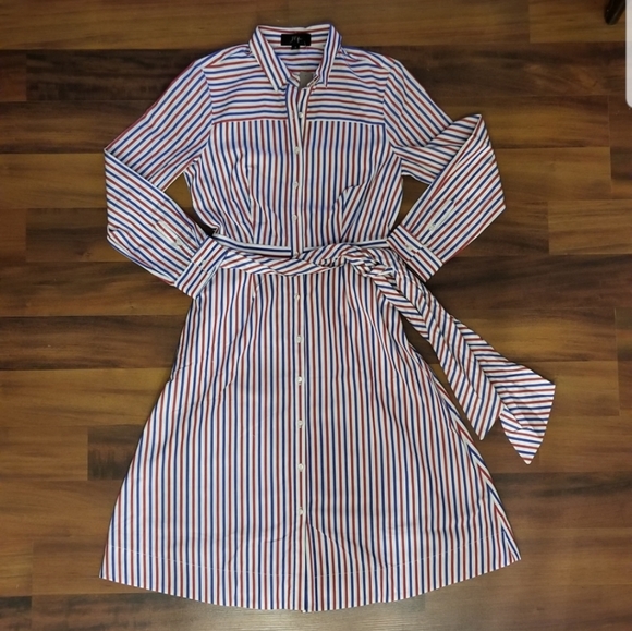 J.Crew red/whte/blue buttonup dress w/sash NWT 6 - Picture 2 of 5